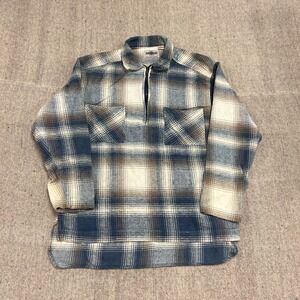 Vintage Creative Edge Flannel Shirt Mens Large Brown 1/4 Zip Shadow Plaid